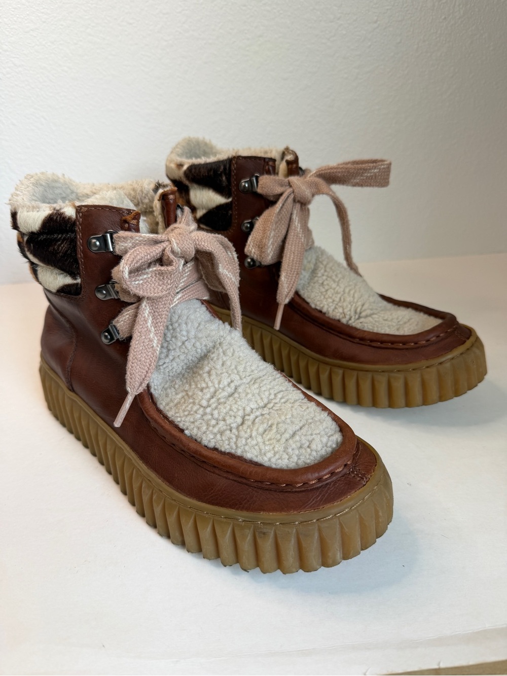 Sam Edelman Fay Brown Leather Sherpa Cold Weather Bootie Size 9.5